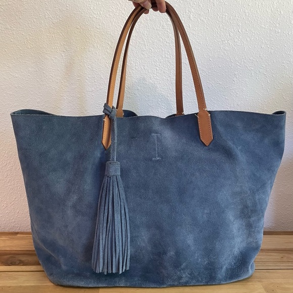 Ala Pilar Blue Suede Leather Tote Large - Picture 3 of 16